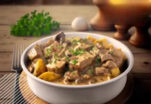 Cazuela de cerdo a la mostaza