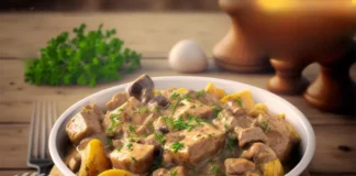 Cazuela de cerdo a la mostaza